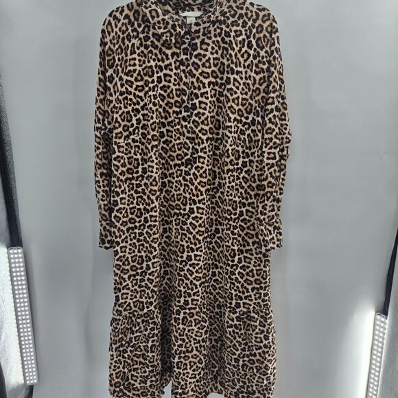 H&M Animal Print Brown Black Cream Long Sleeved Buttoned Shirt Dress XXL - Picture 1 of 14